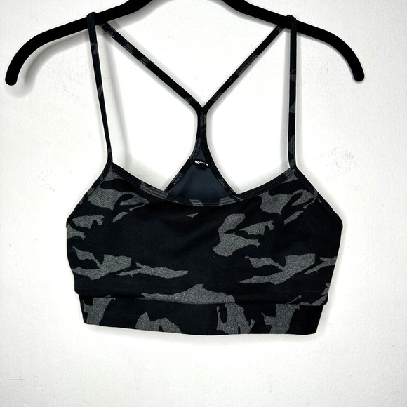 Monroe Black & Gray Camo Print Spaghetti Strap Scoop Racer T-back Sports Bra S - Picture 11 of 11